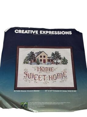 Vtg 80s Creative Expressions Home Sweet Home Large Cross Stitch Kit X7106, 11x14